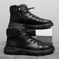 2024 Autumn Winter Fashion Men's Ankle Boots PU Leather High Quality Comfortable Black Leather Platform Casual Shoes