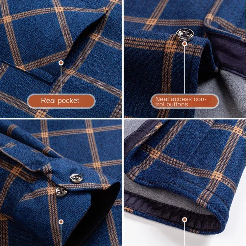 2025 New in Fleece Lining Men's Double-sided Velvet Autumn Winter Plaid  Long-sleeved Shirt Winter Middle-aged and Elderly Shirt