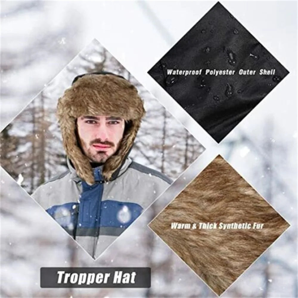 Men's Winter Trapper Aviator Trooper Earflap Warm Russian Waterproof Ski Hat Bumper Cap Russian Warm Ear Protectors Hats