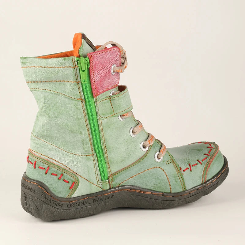 TMA EYES Women's Winter Leather Boots Simple Short Plush With Slip-On Closure Breathable And Anti-Slip Features