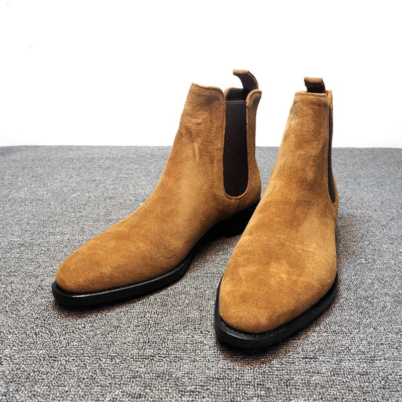 Men Chelsea Boots Black Brown Velvet High Ankle Dress Shoes Men Walking Shoes Wear Resistant Chelsea Dress Boots Botas de Hombre