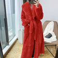 Solid Color Fur Jackets Overcoats Lace Up Pockets Trend Faux Fur Coat Women's Mid-Length Coat Fashion Loose Faux Outwear Coats