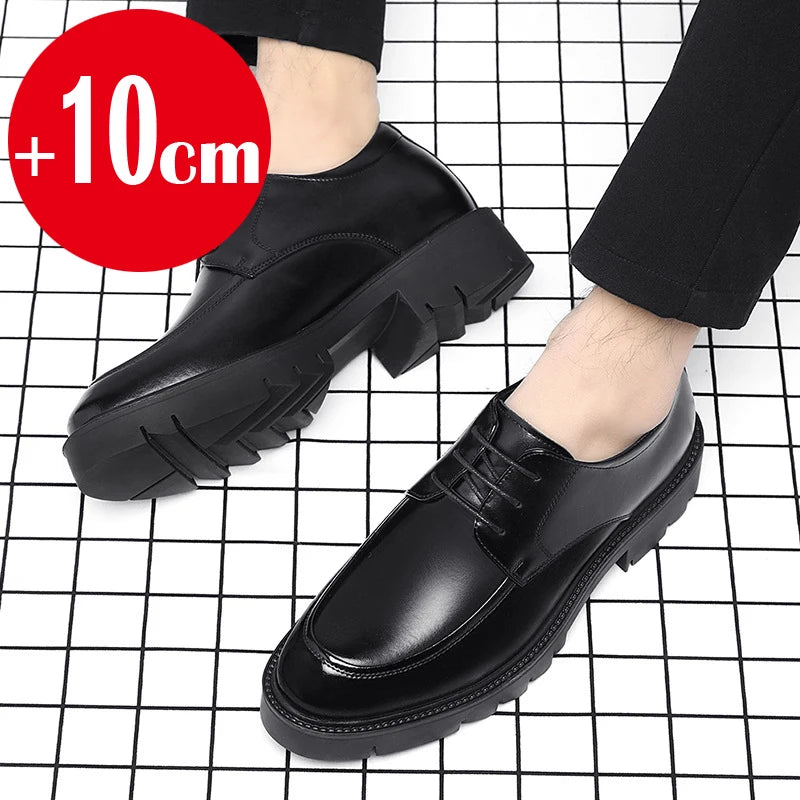 Mens Shoes 8-10cm Height Increasing Leather Shoes High Quality Casual Oes Hollow Out Leather Footwear Men's Business Dress Shoes