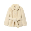 KONDALA 2025 Fall Winter Faux Fur Women Streetwear Coats Fashion Elegant Sashes Turndown Collar Chic Ladies Solid Coats