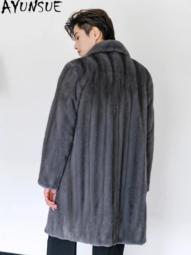 AYUNSUE Top Quality Natural Fur Coat Man Real Mink Jacket for Men 2025 Winter High-end Mink Fur Coats Mid-length Luxury Outwears