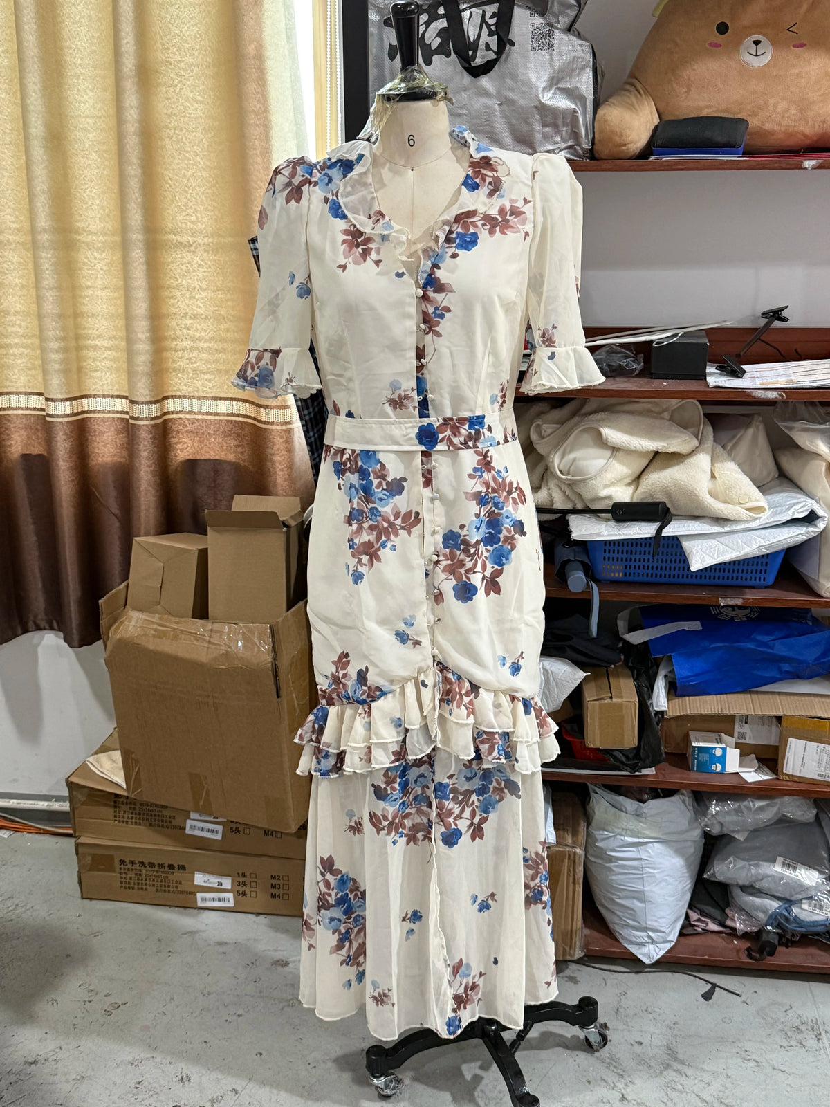 Floral Print Ruffle V Neck Waist Cinching Long Dresses Split Hem Single Breasted Maxi Dress 2026 Party Beach Vacation Vestidos