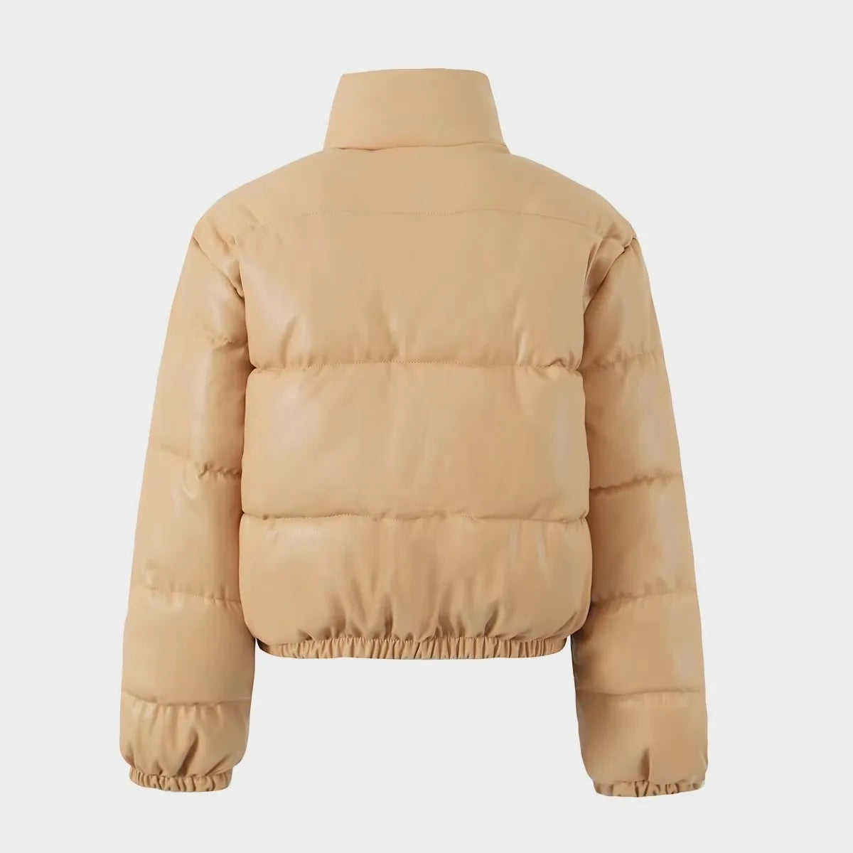 Winter women's thick warm jacket women's fashionable PU leather coat women's standing collar short warm bread jacket
