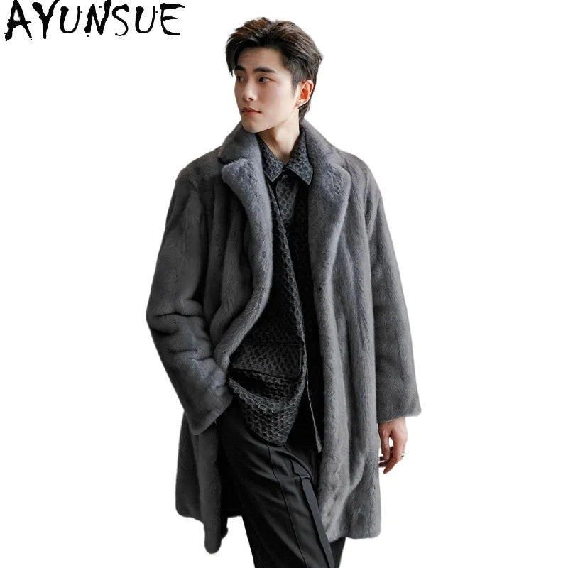 AYUNSUE Top Quality Natural Fur Coat Man Real Mink Jacket for Men 2025 Winter High-end Mink Fur Coats Mid-length Luxury Outwears