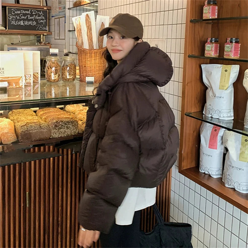 2025 Autumn Winter Coat Korean Fashion Thick Warm Parkas Loose Women Jacket Short Hooded Down Jacket Pink Jacket Outwear Tops