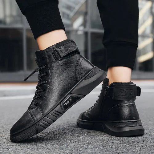 2024 Autumn Winter Fashion Men's Ankle Boots PU Leather High Quality Comfortable Black Leather Platform Casual Shoes