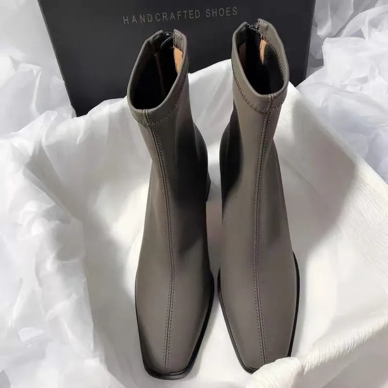Fashion  Autumn Square Toe Women Ankle Boots Slimming Chunky Heels Short Booties Winter Female Thick Heel Boots Women  D208