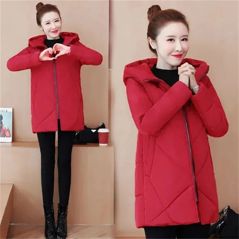 2024 New Winter Women Hooded Jacket Coats Long Parkas Female Down Cotton Overcoat Thick Warm Padded Windproof Casual Windbreaker