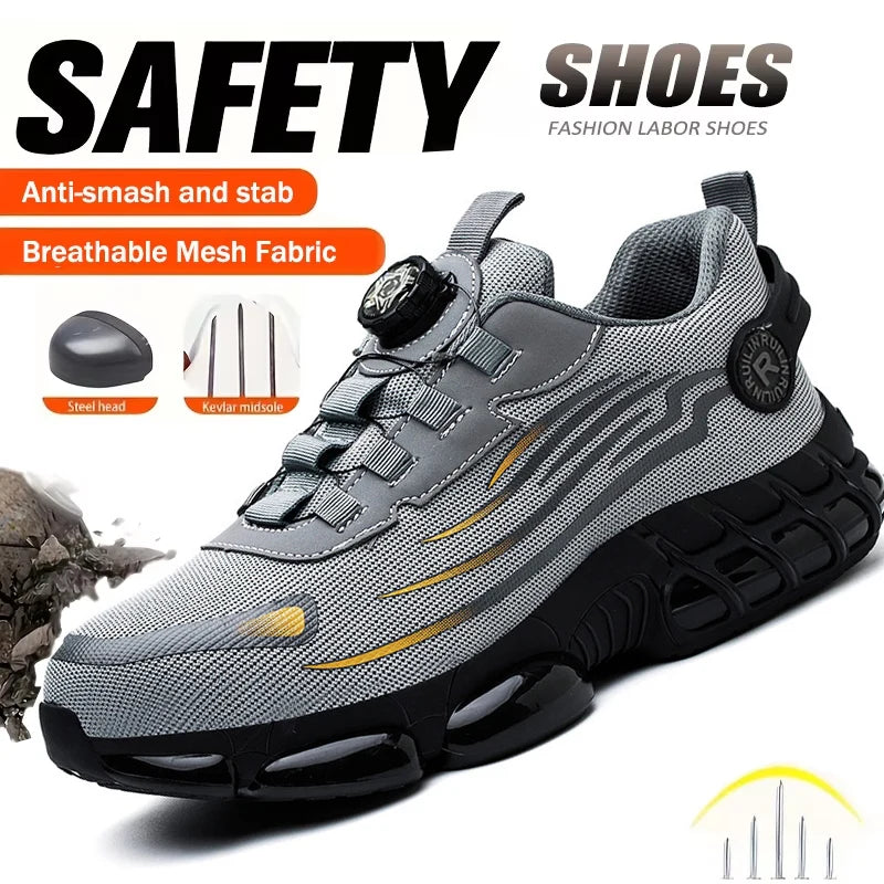 Air Cushion Safety Shoes For Men Shoes Rotating Button Anti-Smash Work Shoes Men Women Steel Toe Shoes Lightweight Safety Boots