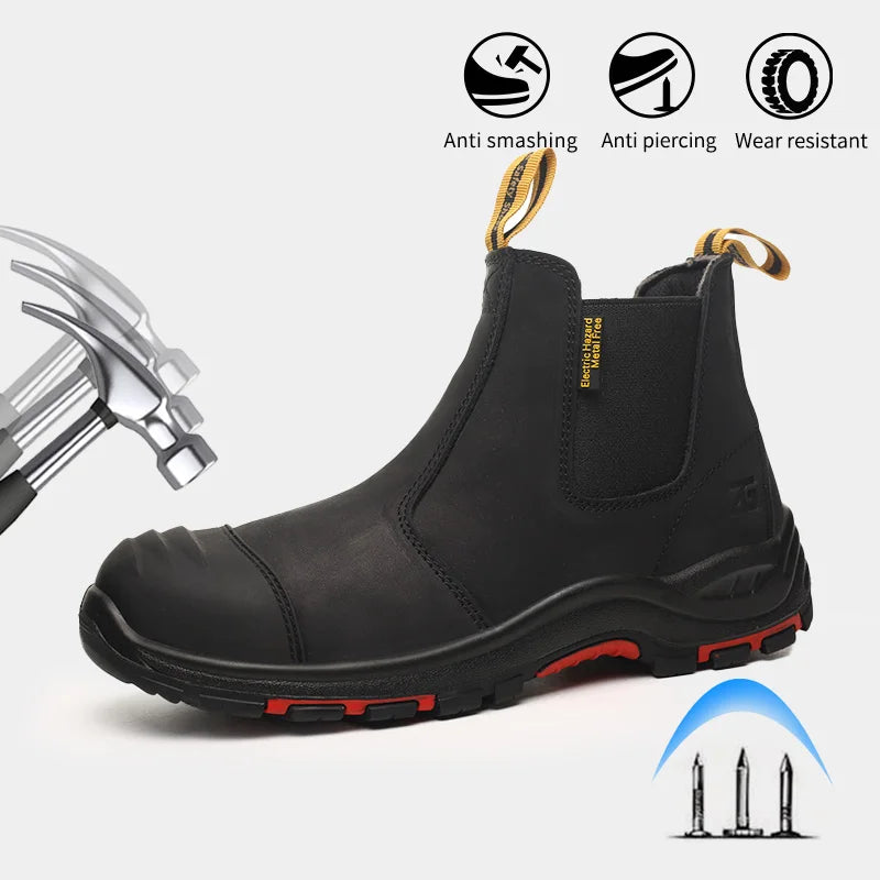 Brown  Nubuck leather Safety Boot , yellow Nubuck leather No Lace safety boot composite toe