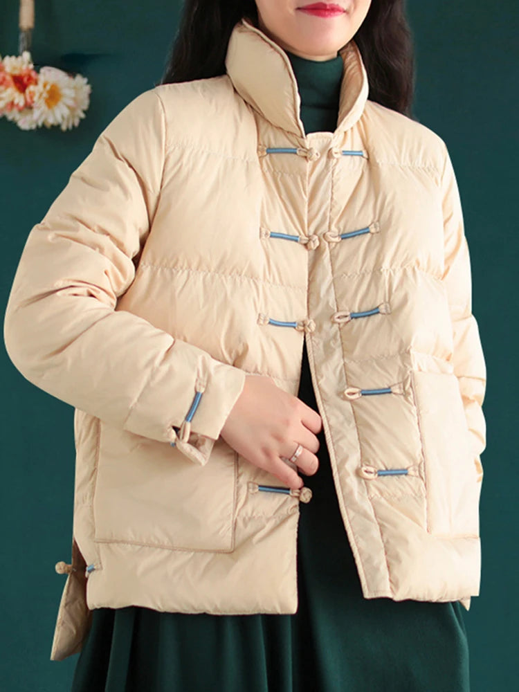 2026 New Winter Warm White Cotton Jacket Women Vintage Slim Short Jacket Autumn Female Embroidery Casual Basic Parkas