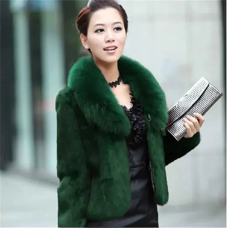 Korean Women Long Sleeved Fur Jacket 2025 Ladies High End Faux Fur Short Coat Winter Female Fashion Large Size 5XL Plush Outwear
