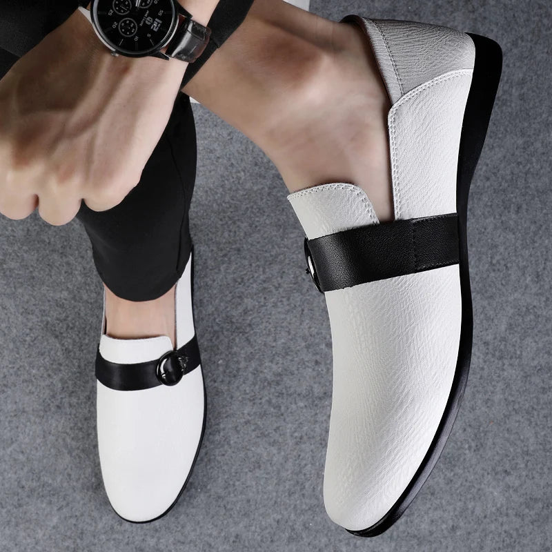 Dress Flats Breathable Oxford Footwear Genuine Leather Mens Shoes Slip on Office Male Formal Shoes Wedding Party Men Monk Shoes