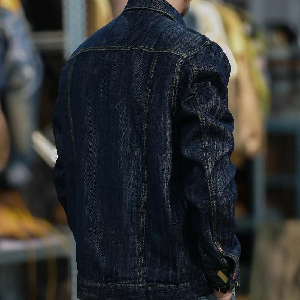 16 oz unstarched Black wood dyed red earthen denim jacket Heavy weight work shirt for fall and winter