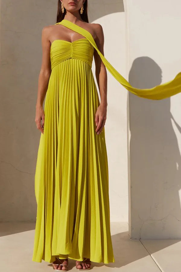 Elegant Strapless Pleated Long Dress for Women Sexy Sleeveless Backless Design Spring Summer New Arrival Lady Evening Party Robe