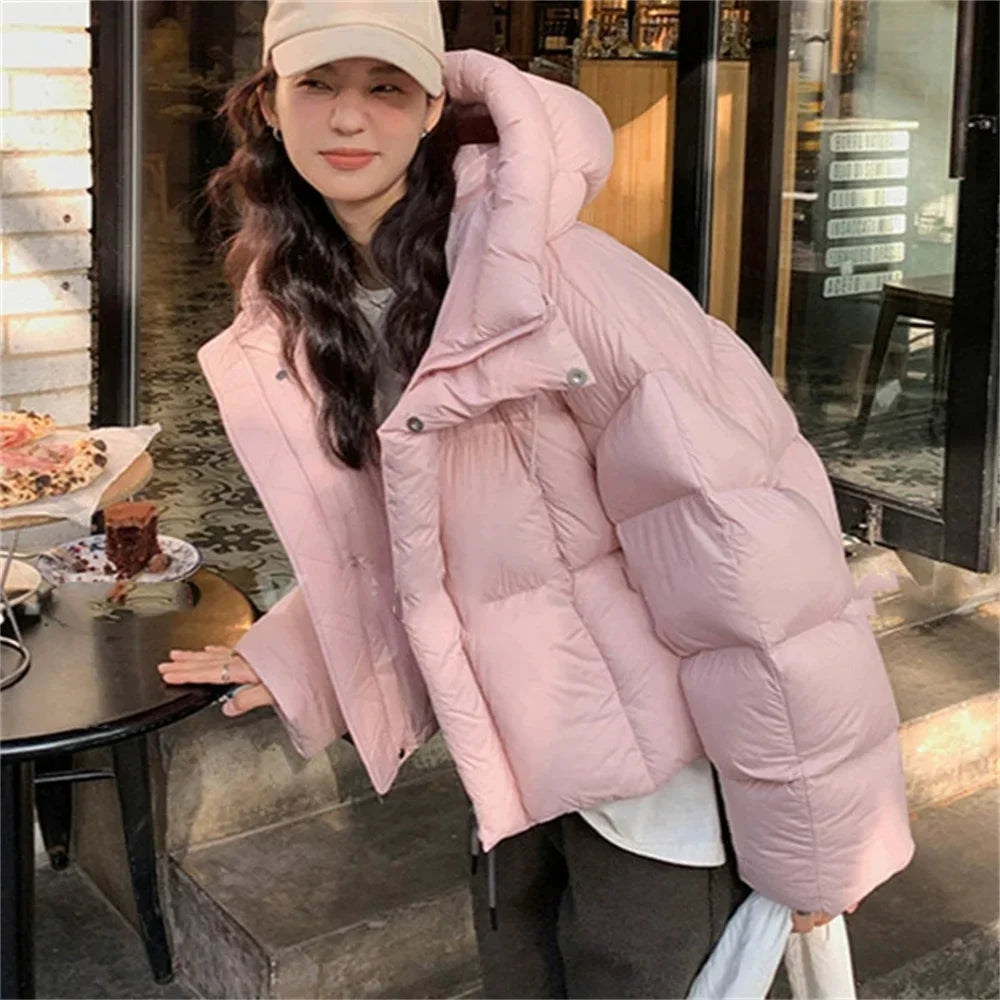 2025 Autumn Winter Coat Korean Fashion Thick Warm Parkas Loose Women Jacket Short Hooded Down Jacket Pink Jacket Outwear Tops
