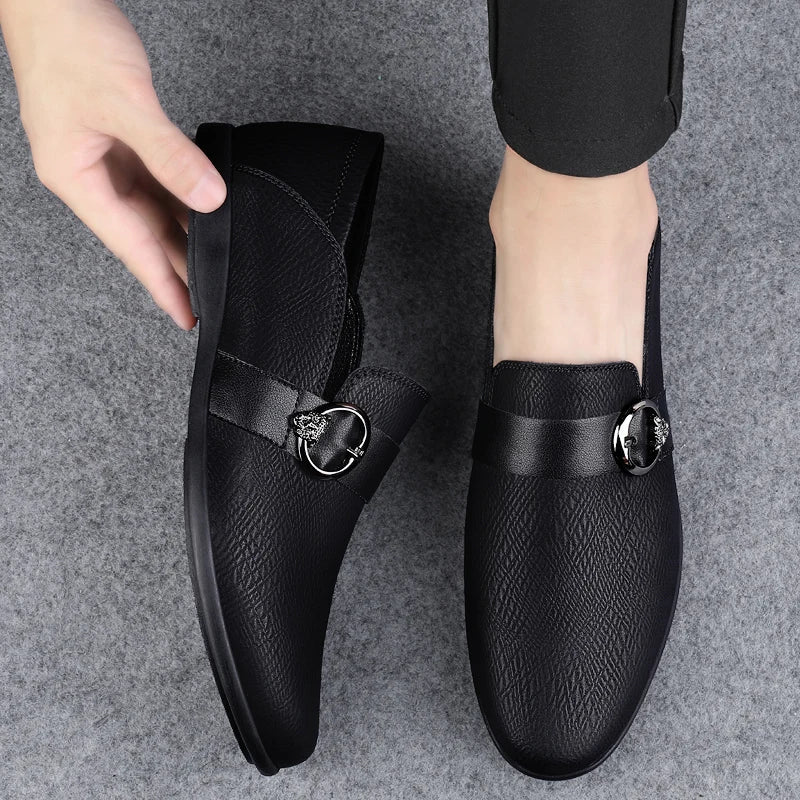 Dress Flats Breathable Oxford Footwear Genuine Leather Mens Shoes Slip on Office Male Formal Shoes Wedding Party Men Monk Shoes