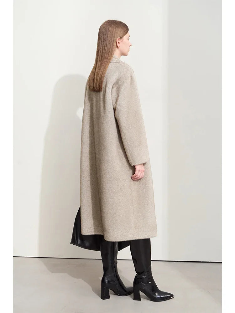 AMII Minimalism Women's Imitation Mink Eco-friendly Fur Suit Collar Double-breasted 2024 Winter Loose Thick Outerwears 12424011