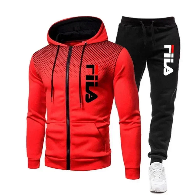 2025 Men's casual jogging fitness fashion sportswear set for autumn and winter: Two-piece zipper sweatshirt + sweatpants