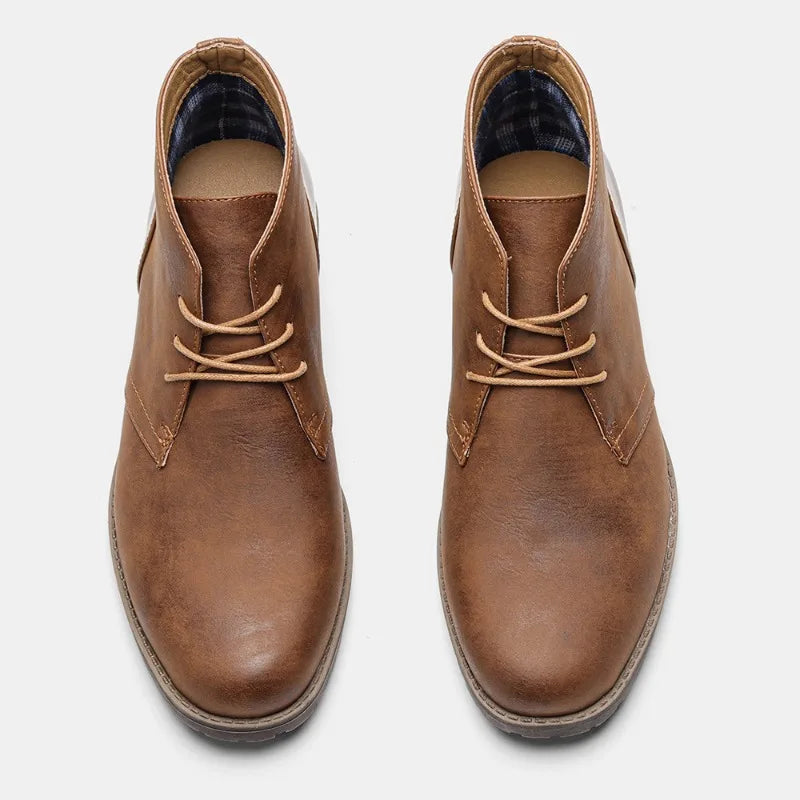 Luxury Mens Leather Boots British Business Dress Boots Retro Ankle Boots for Men Fashion Casual Boot Lace-Up Platform Boot Botas