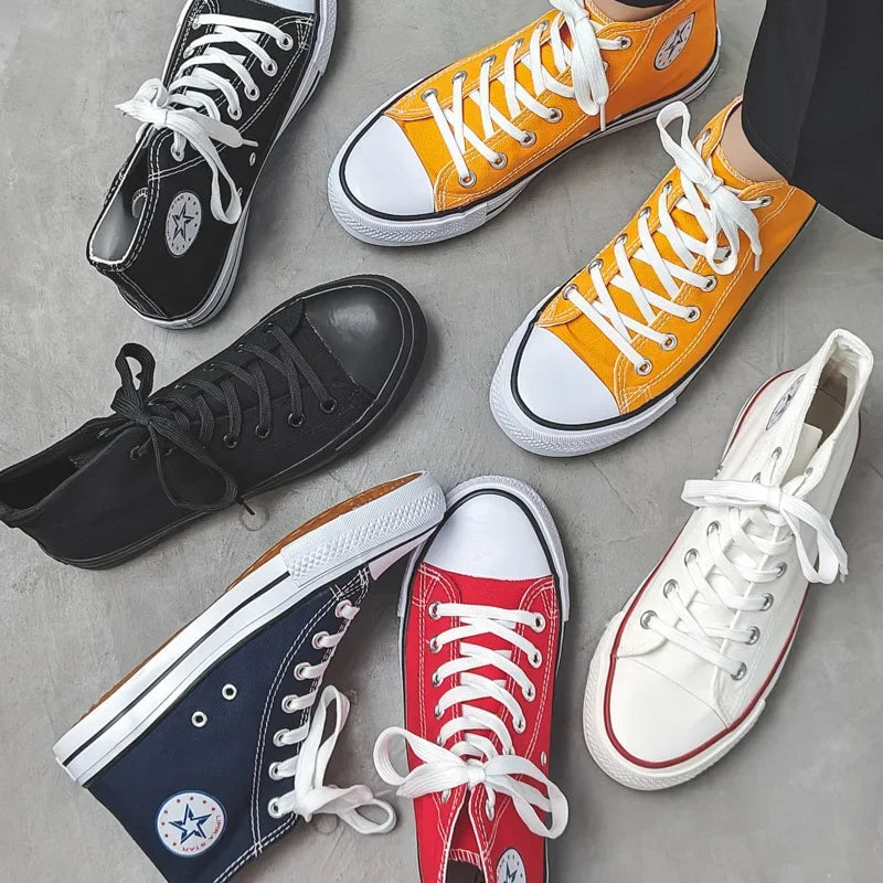 High-Top Casual Canvas Shoes for Men Trendy Korean Style Versatile Couple Shoes Summer Flat Bottom Rubber Sole Ankle Cover