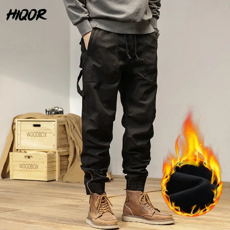 HIQOR Winter Fleece Cargo Pants Men Classic Outdoor Hiking Army Joggers Camping Overalls Thicken Baggy Tactical Pants for Men