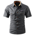 New Men Summer Short Sleeved Shirts Multi Pockets Military Tooling Shirts Quality 100% Cotton Male Outdoor Casual Shirts Size 5X