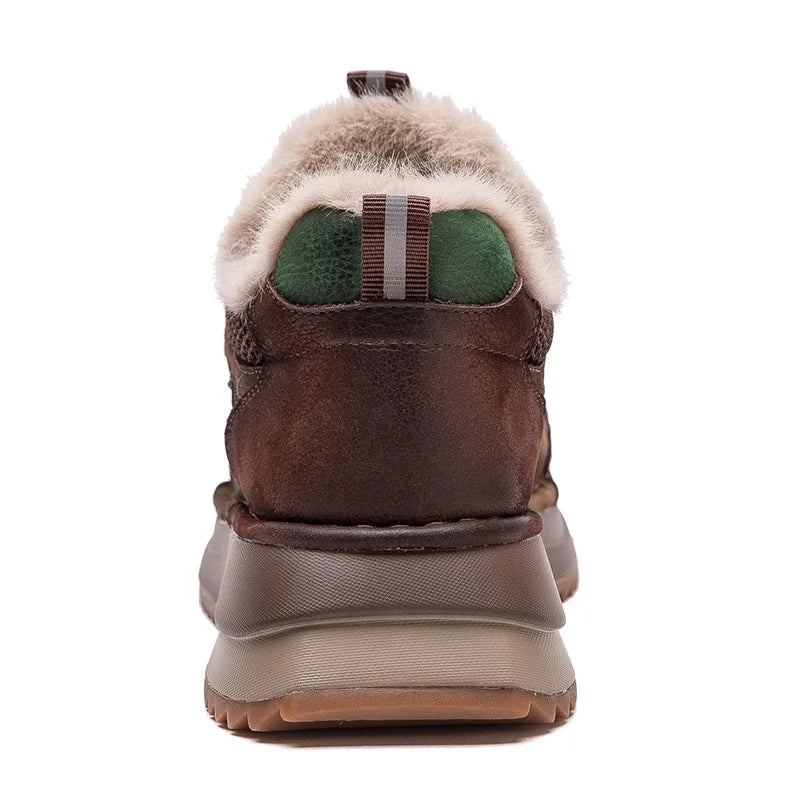 DRKANOL 2026 Women Winter Warm Shoes Handmade Retro Genuine Cow Leather Flat Platform Mixed Colors Lace-Up Fur Casual Shoes Lady