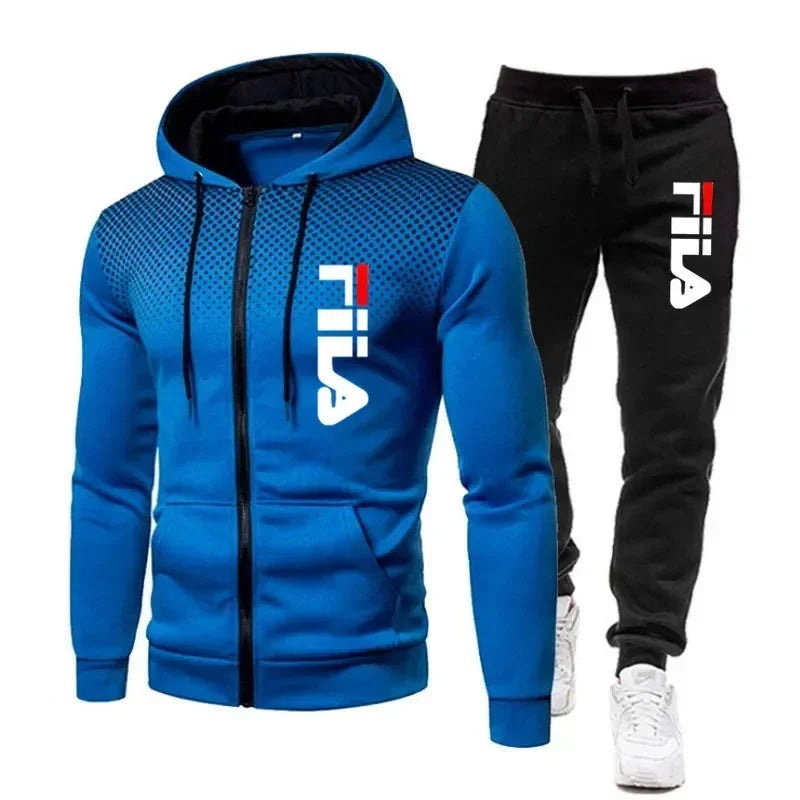 2025 Men's casual jogging fitness fashion sportswear set for autumn and winter: Two-piece zipper sweatshirt + sweatpants