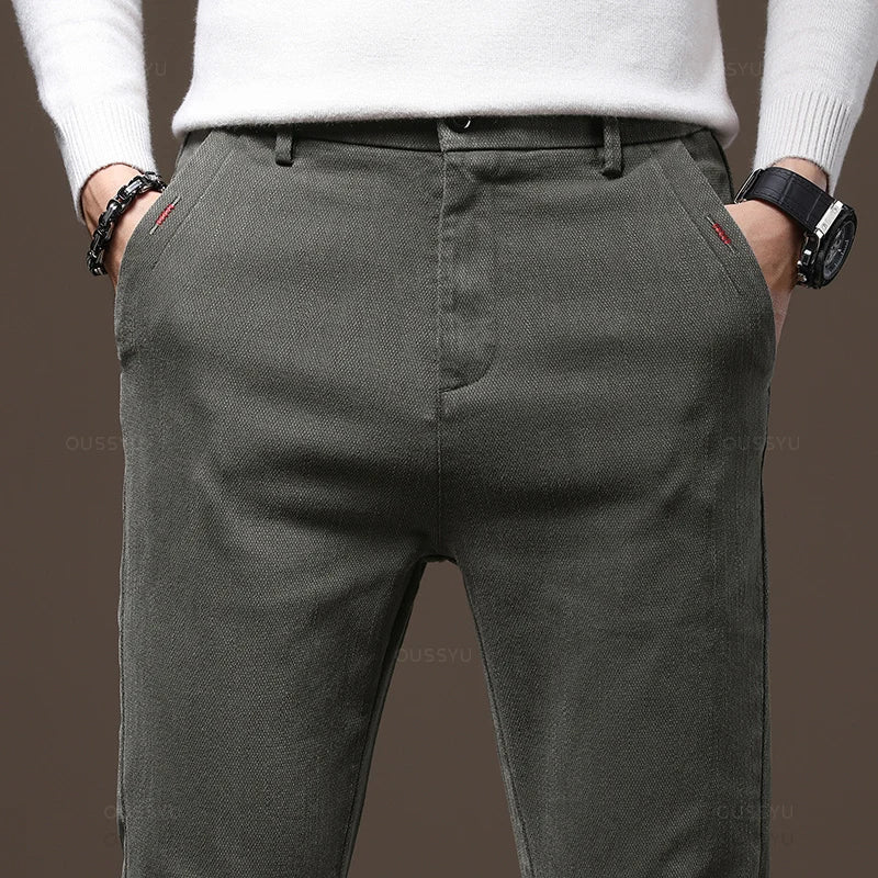 MINGYU Brand New Classic Work Stretch Cargo Pants Men Cotton Slim Fit Grey Green Korea Autumn Winter Thick Casual Trousers Male