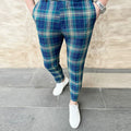 12 Colors Plaid Printed Men's Pencil Pants Business Casual Ankle Length Slim Men Suit Pants Fashion Handsome Pantalones Hombre