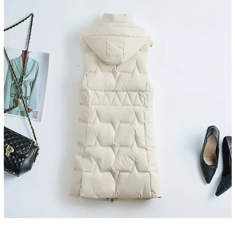 Women Parkas Vest Hooded Zipper Coats Slim Fit Vests Sleeveless Casual Tanks Solid Elegant Jackets Thick Warm Autumn Winter