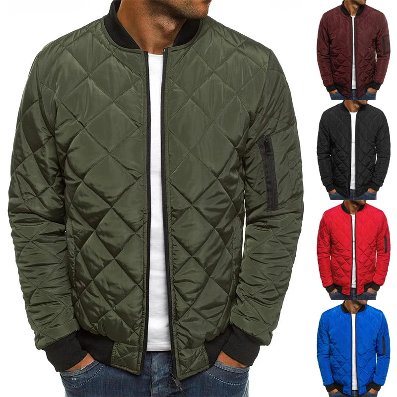 Winter New Jacket Men's Baseball Collar Mesh Pressed Lightweight  Jacket Vintage Flight Casual Long Sleeve