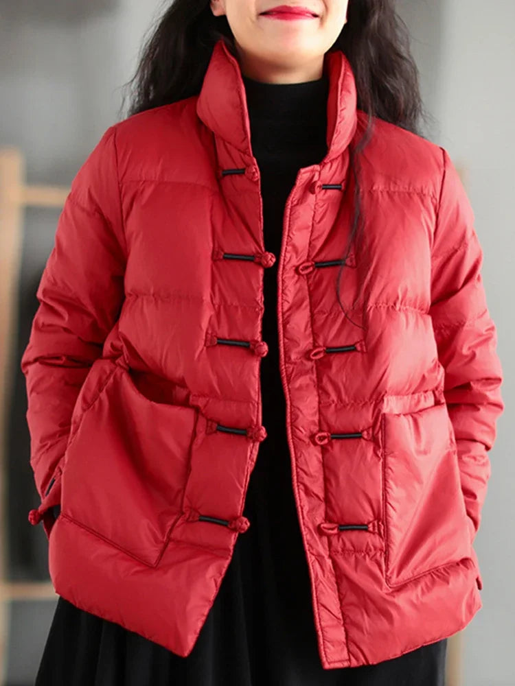 2026 New Winter Warm White Cotton Jacket Women Vintage Slim Short Jacket Autumn Female Embroidery Casual Basic Parkas