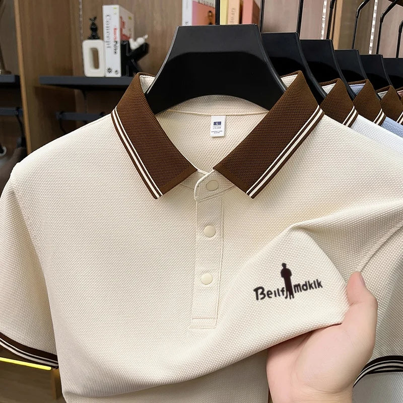 2026 Summer Luxury Brand Short Sleeves Polo Shirt Lapel Color Blocking High Quality T-Shirt Business Leisure Breathe Men's Wear
