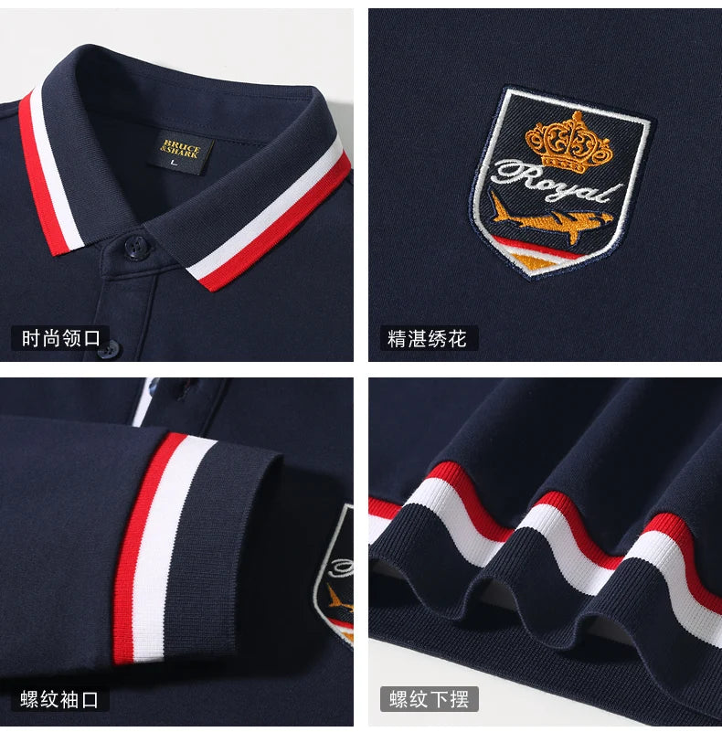 2024 New Solid Color Polo Shirts Men Thicken Stretch Cotton Polos Autumn Clothing Bruce&Shark Fashion Embroidered Men Basic Tops
