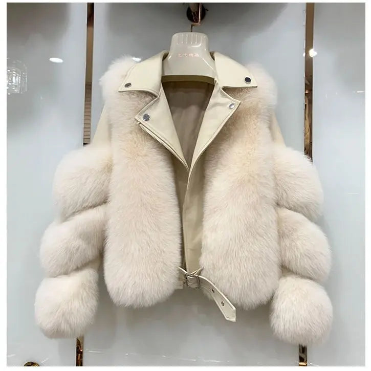 2024 Winter Chic Street Fashion Mid-length Spliced Faux Fur Coat Women Trendy Aesthetics Outfit Loose Outerwear Jackets