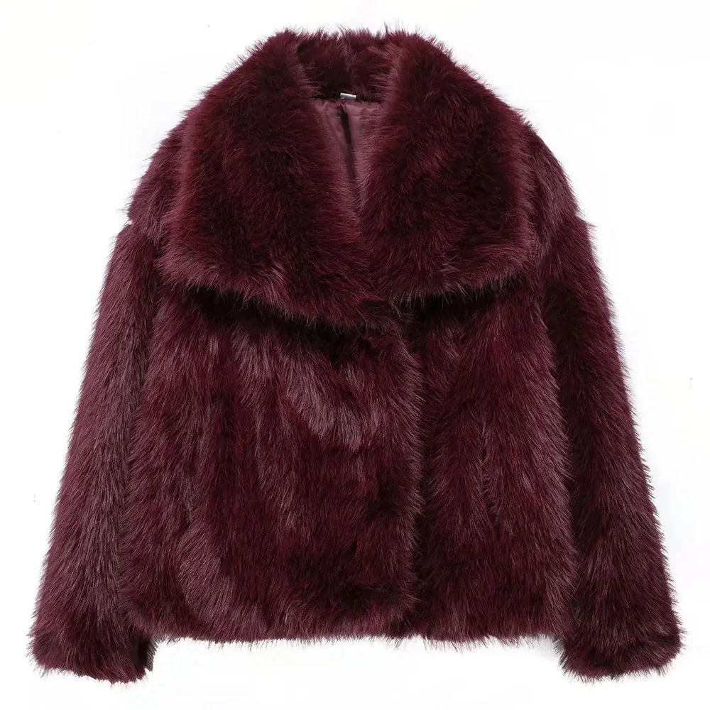 HH Winter Women Casual Faux Fur Lapel Jackets Fashion Solid Oversized Thick Coats Female Fuzzy Warm Long Sleeves Outerwear