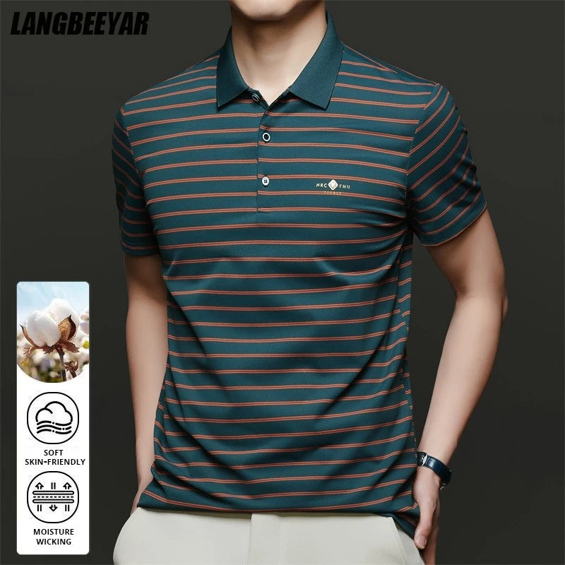 Top Grade Summer Brand Designer Polo Shirts For Men Summer Stripped Luxury Slim Short Sleeve Casual Tops Fashions Men Clothes