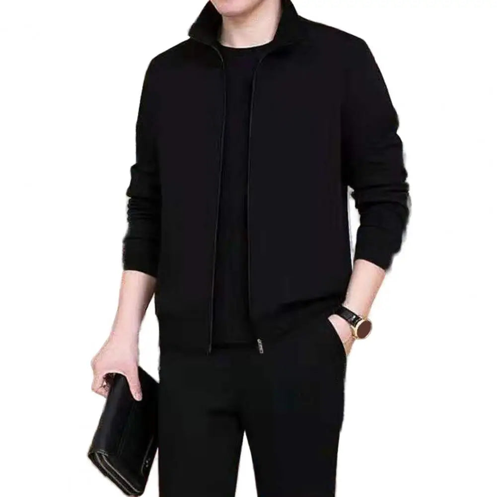 Men Sports Suit Men's Sport Outfit Set Long Sleeve Zipper Coat Elastic Waist Sweatpants Solid Color Sweatshirt with for Active