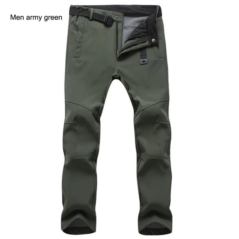 Winter Pants Men Outdoor Thicken Fleece Soft Shell Trousers Men Waterproof Windproof Warm Breathable Stretch Sports Cargo Pants