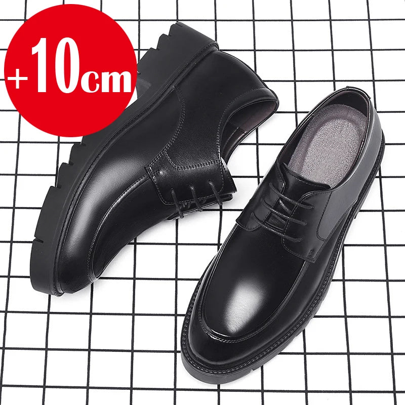 Mens Shoes 8-10cm Height Increasing Leather Shoes High Quality Casual Oes Hollow Out Leather Footwear Men's Business Dress Shoes