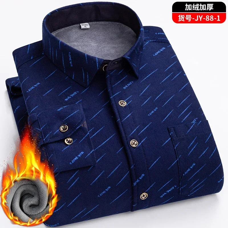 2025 New in Fleece Lining Men's Double-sided Velvet Autumn Winter Plaid  Long-sleeved Shirt Winter Middle-aged and Elderly Shirt