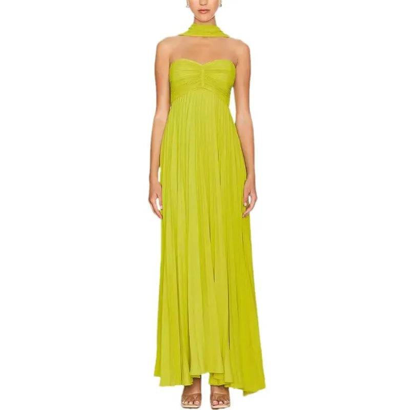 Elegant Strapless Pleated Long Dress for Women Sexy Sleeveless Backless Design Spring Summer New Arrival Lady Evening Party Robe