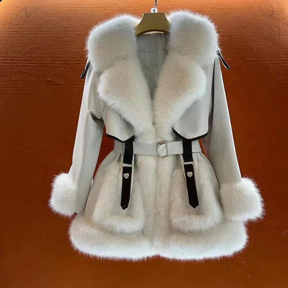 2023 New Autumn Winter with Fur Neighboring Fox Fur Grass Women's Coat Fashion Popular Down Cotton Coat Parker Coat Suede Trend