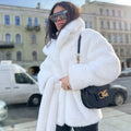 2024 Fur Jacket Imitation Rabbit Fur Lapel Neck Fur Jacket Thickened Thermal Belt Belt Coat Women's Solid Color New